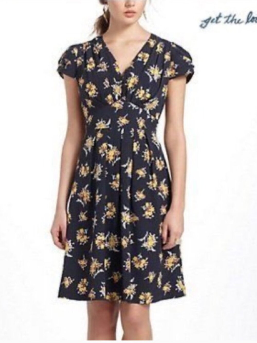 Anthropologie Hi There by Karen Walker Basque Navy Blue Floral Dress - 12